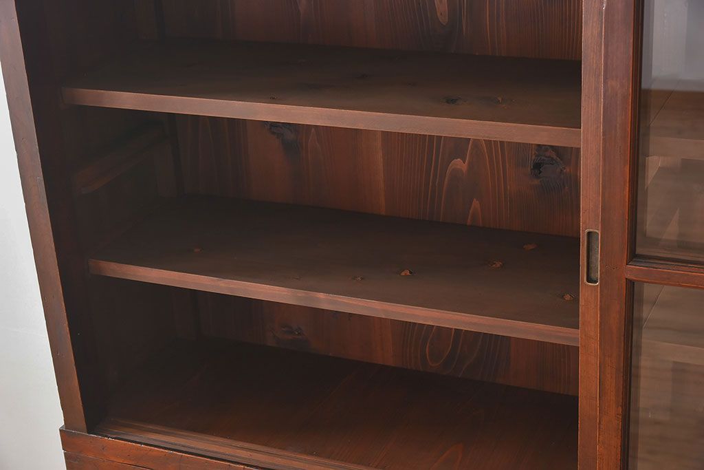 アンティーク家具　和製アンティーク　檜材!ガラス引き戸の和モダンな重ね収納棚