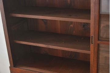アンティーク家具　和製アンティーク　檜材!ガラス引き戸の和モダンな重ね収納棚