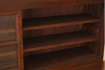アンティーク家具　和製アンティーク　檜材!ガラス引き戸の和モダンな重ね収納棚