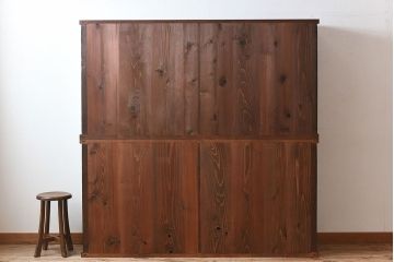 アンティーク家具　和製アンティーク　檜材!ガラス引き戸の和モダンな重ね収納棚