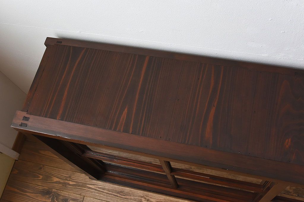 アンティーク家具　和製アンティーク　檜材!ガラス引き戸の和モダンな重ね収納棚