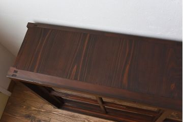 アンティーク家具　和製アンティーク　檜材!ガラス引き戸の和モダンな重ね収納棚