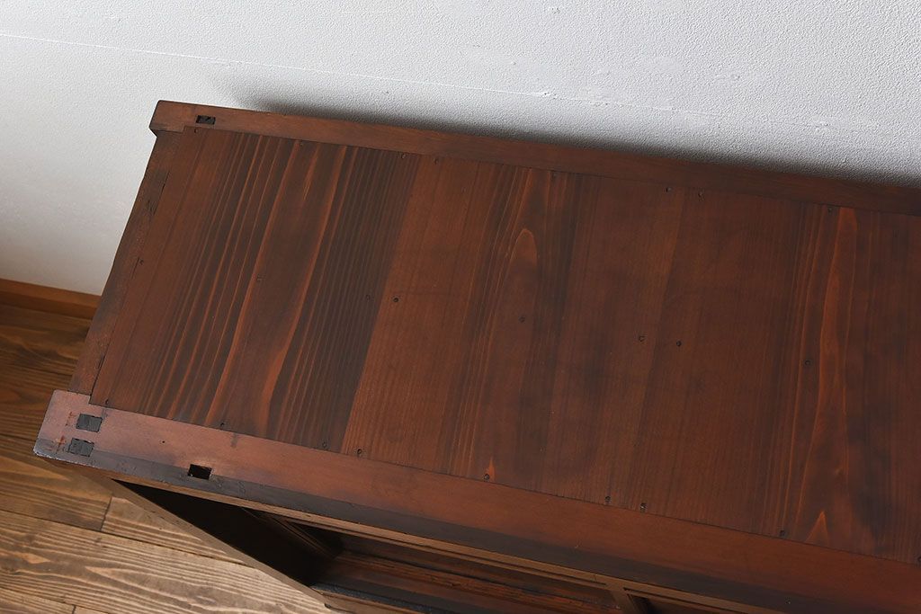 アンティーク家具　和製アンティーク　檜材!ガラス引き戸の和モダンな重ね収納棚