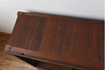 アンティーク家具　和製アンティーク　檜材!ガラス引き戸の和モダンな重ね収納棚