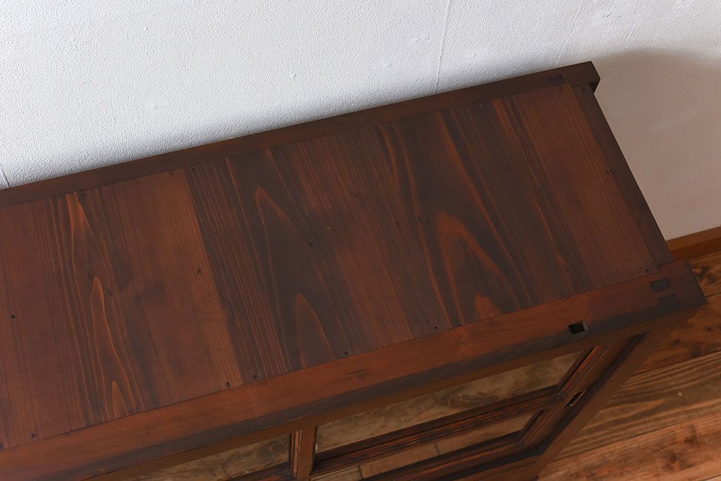 アンティーク家具　和製アンティーク　檜材!ガラス引き戸の和モダンな重ね収納棚