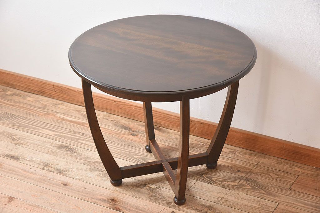 アンティーク家具　和製アンティーク　カバ材!お洒落なデザインのラウンドカフェテーブル