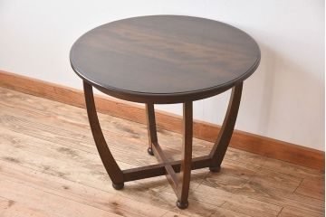 アンティーク家具　和製アンティーク　カバ材!お洒落なデザインのラウンドカフェテーブル