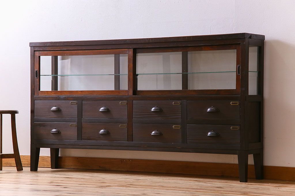 アンティーク家具　和製アンティーク　引き出し付き!カウンター型ガラスケース(カウンターテーブル)(1)