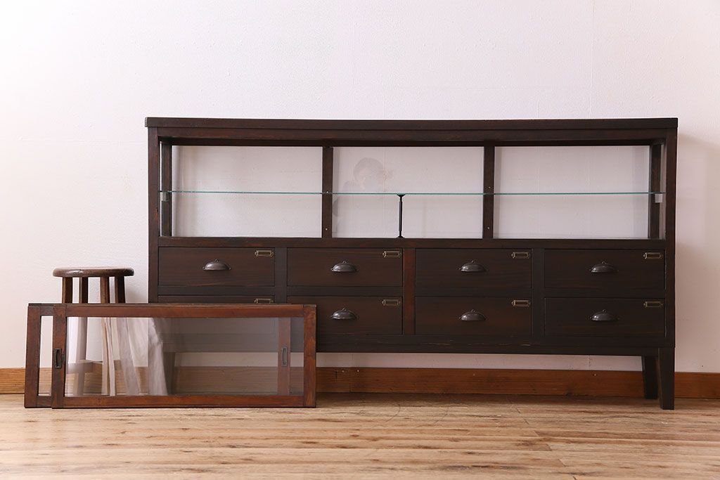 アンティーク家具　和製アンティーク　引き出し付き!カウンター型ガラスケース(カウンターテーブル)(1)