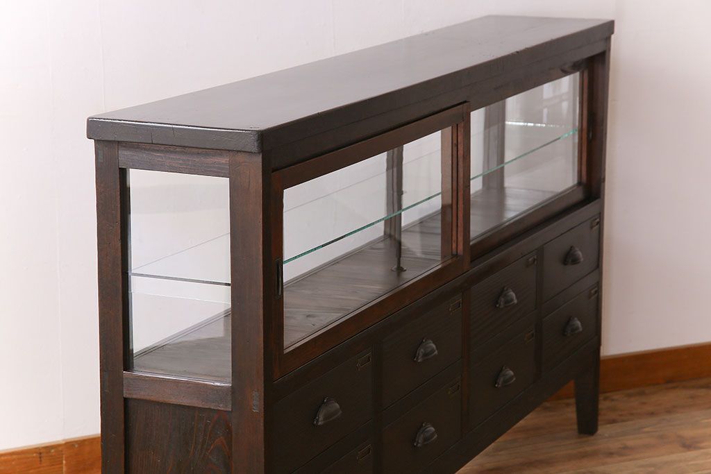 アンティーク家具　和製アンティーク　引き出し付き!カウンター型ガラスケース(カウンターテーブル)(1)
