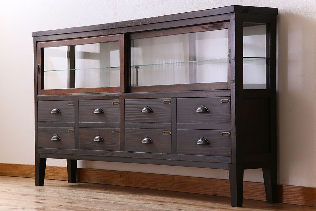 アンティーク家具　和製アンティーク　引き出し付き!カウンター型ガラスケース(カウンターテーブル)(1)