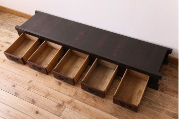 アンティーク家具　古民具・骨董　5杯引き出し!六尺　上品な水屋箪笥ローボード(テレビ台、キャビネット、収納棚)