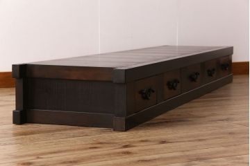 アンティーク家具　古民具・骨董　5杯引き出し!六尺　上品な水屋箪笥ローボード(テレビ台、キャビネット、収納棚)