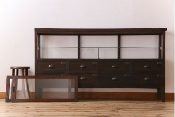 アンティーク家具　和製アンティーク　引き出し付き!カウンター型ガラスケース(カウンターテーブル)(2)