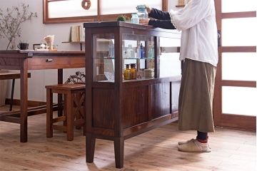 アンティーク家具　和製アンティーク　引き出し付き!カウンター型ガラスケース(カウンターテーブル)(2)