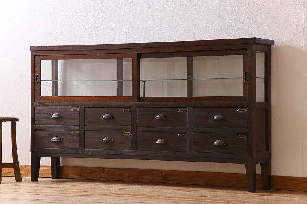 アンティーク家具　和製アンティーク　引き出し付き!カウンター型ガラスケース(カウンターテーブル)(2)