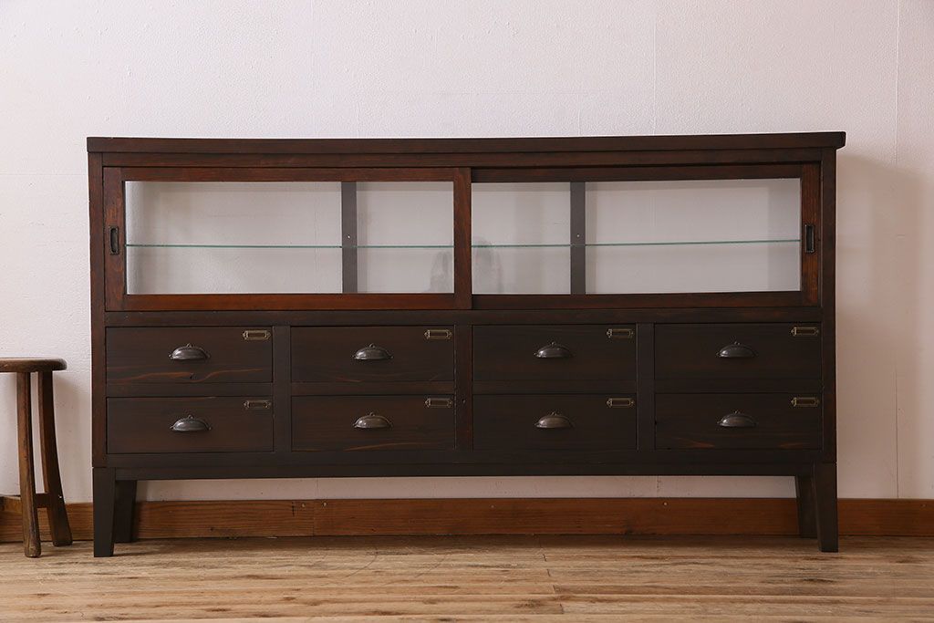 アンティーク家具　和製アンティーク　引き出し付き!カウンター型ガラスケース(カウンターテーブル)(2)