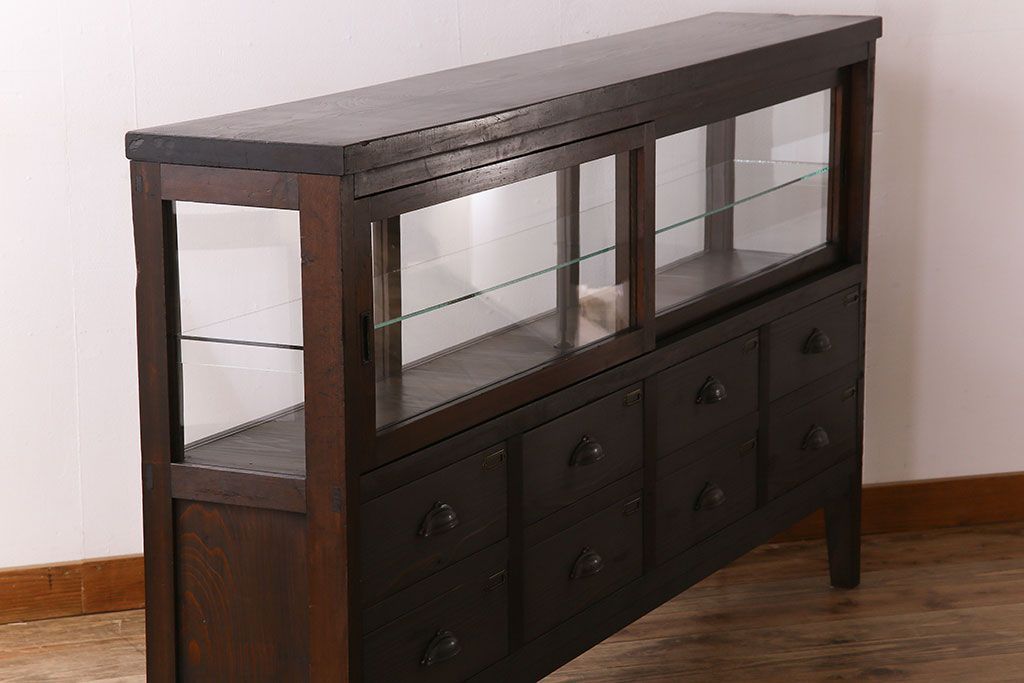 アンティーク家具　和製アンティーク　引き出し付き!カウンター型ガラスケース(カウンターテーブル)(2)