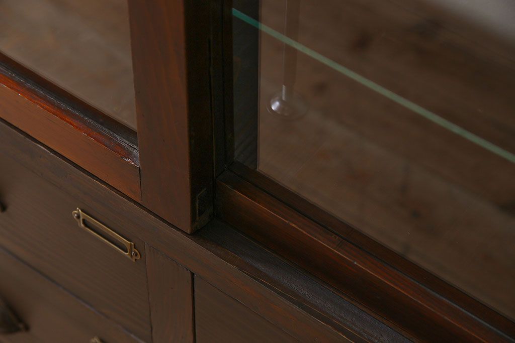 アンティーク家具　和製アンティーク　引き出し付き!カウンター型ガラスケース(カウンターテーブル)(2)