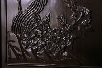 中古　民芸家具　黒檀材(唐木)製　高級品!彫刻が素晴らしいサイドボード(キャビネット、飾り棚)(定価約220万円)