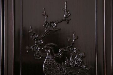 中古　民芸家具　黒檀材(唐木)製　高級品!彫刻が素晴らしいサイドボード(キャビネット、飾り棚)(定価約220万円)