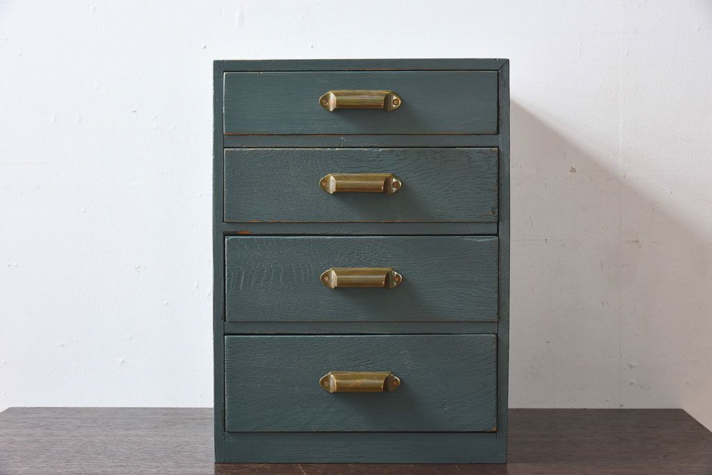 アンティーク家具　アンティーク　ブルーグリーンペイントの小引き出し