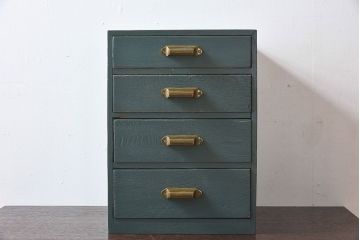 アンティーク家具　アンティーク　ブルーグリーンペイントの小引き出し