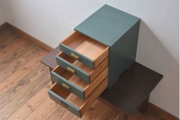 アンティーク家具　アンティーク　ブルーグリーンペイントの小引き出し