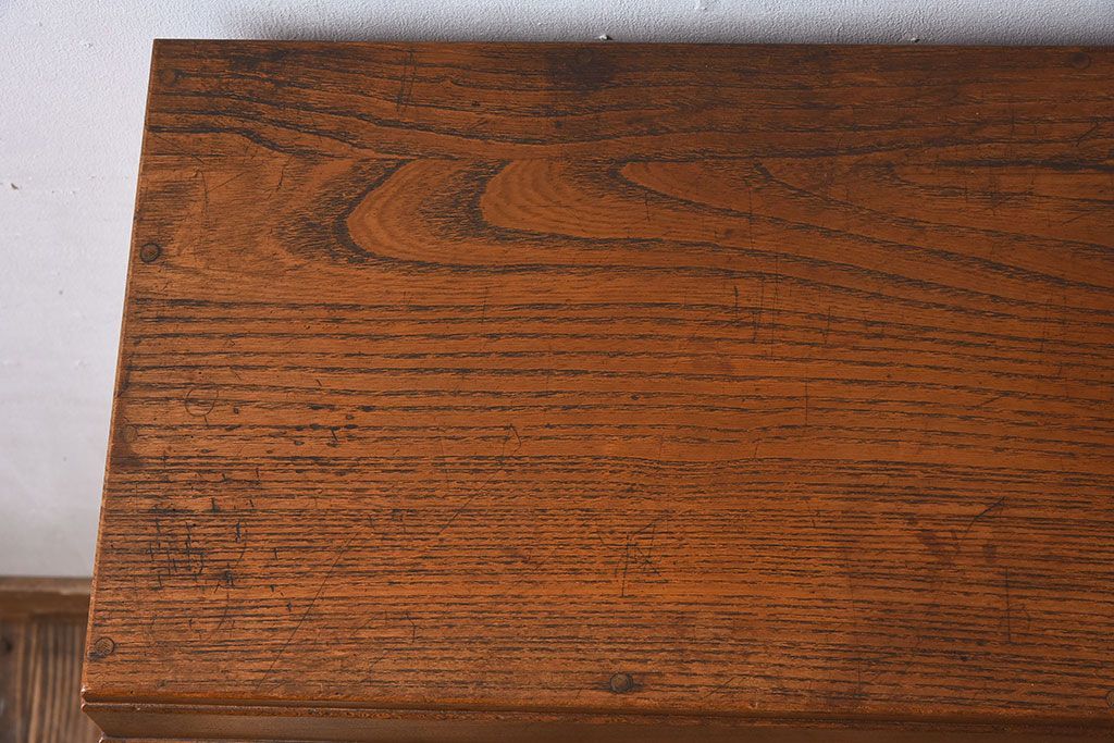 レトロ家具　モールガラス入りアンティーク本箱(ブックケース)　昭和レトロ