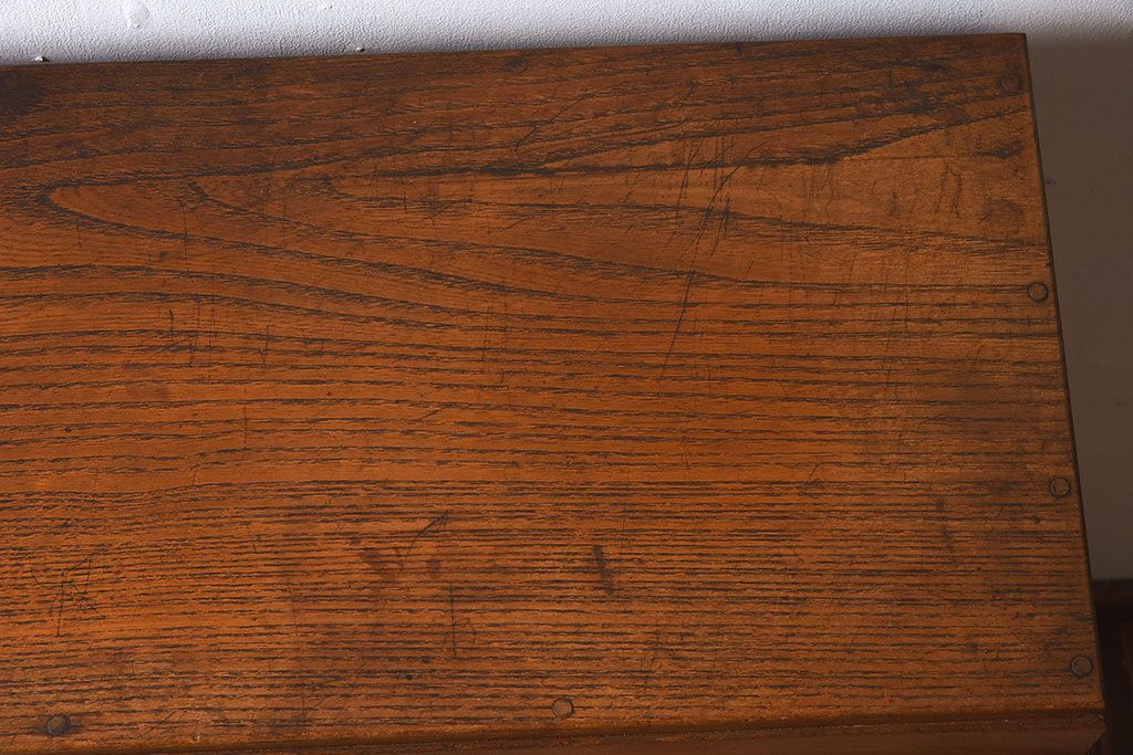 レトロ家具　モールガラス入りアンティーク本箱(ブックケース)　昭和レトロ