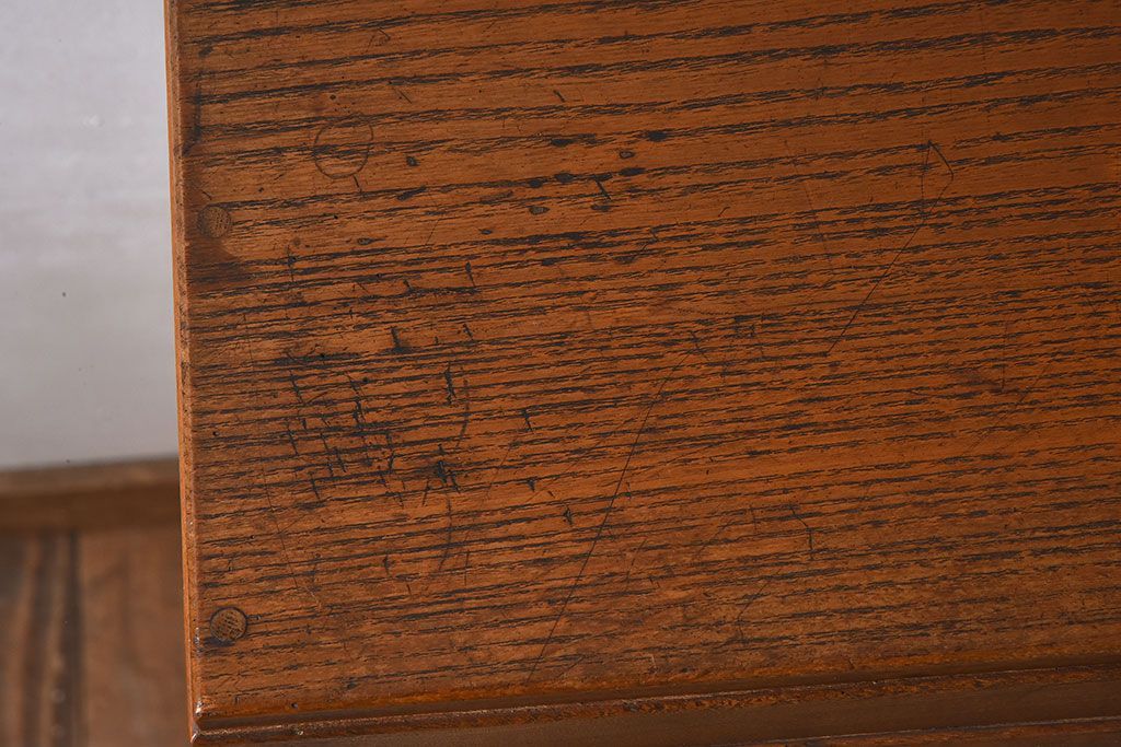 レトロ家具　モールガラス入りアンティーク本箱(ブックケース)　昭和レトロ