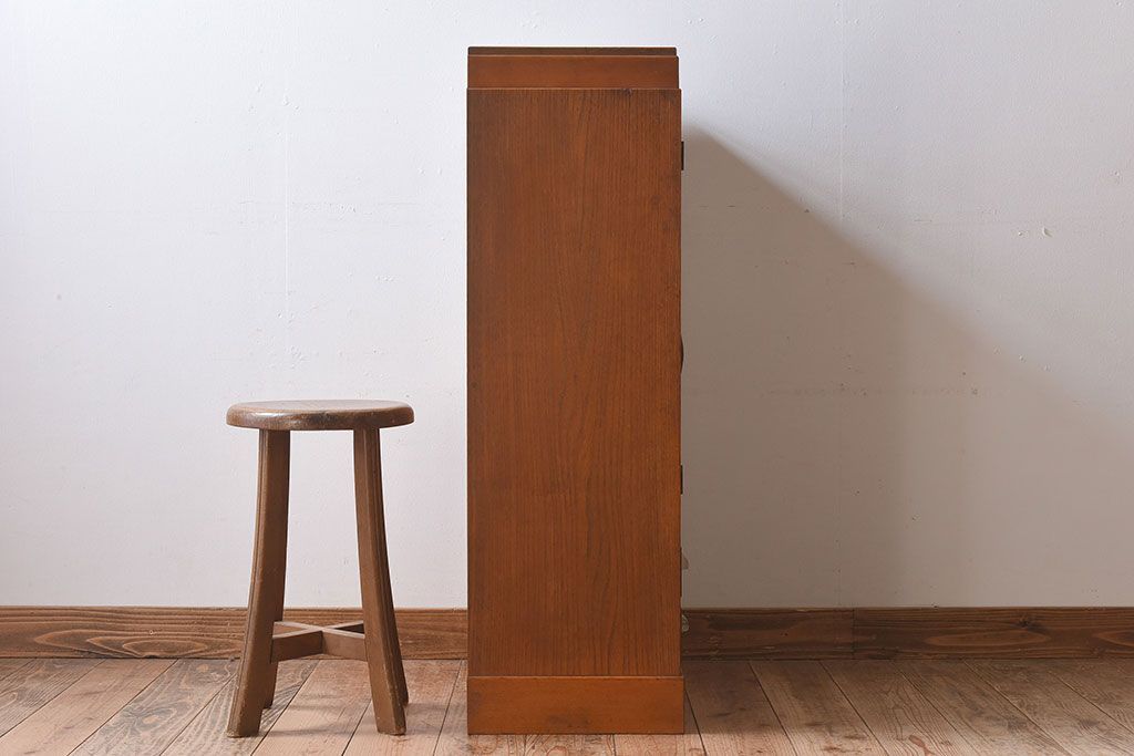 レトロ家具　モールガラス入りアンティーク本箱(ブックケース)　昭和レトロ