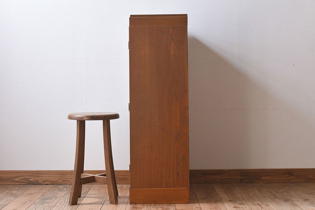 レトロ家具　モールガラス入りアンティーク本箱(ブックケース)　昭和レトロ