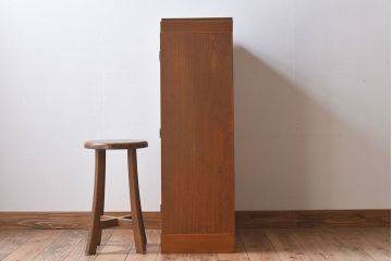 レトロ家具　モールガラス入りアンティーク本箱(ブックケース)　昭和レトロ