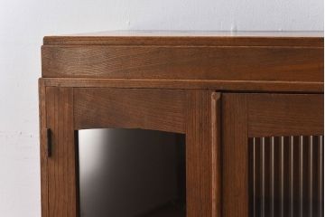 レトロ家具　モールガラス入りアンティーク本箱(ブックケース)　昭和レトロ