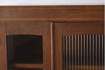 レトロ家具　モールガラス入りアンティーク本箱(ブックケース)　昭和レトロ