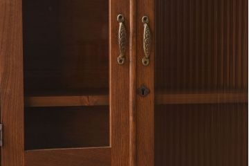 レトロ家具　モールガラス入りアンティーク本箱(ブックケース)　昭和レトロ