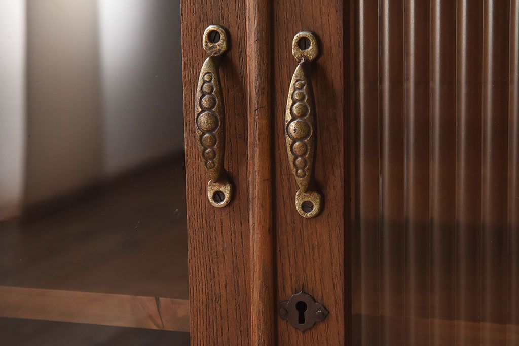 レトロ家具　モールガラス入りアンティーク本箱(ブックケース)　昭和レトロ