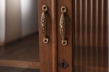 レトロ家具　モールガラス入りアンティーク本箱(ブックケース)　昭和レトロ