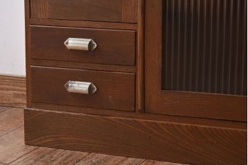 レトロ家具　モールガラス入りアンティーク本箱(ブックケース)　昭和レトロ