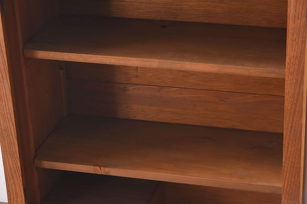 レトロ家具　モールガラス入りアンティーク本箱(ブックケース)　昭和レトロ