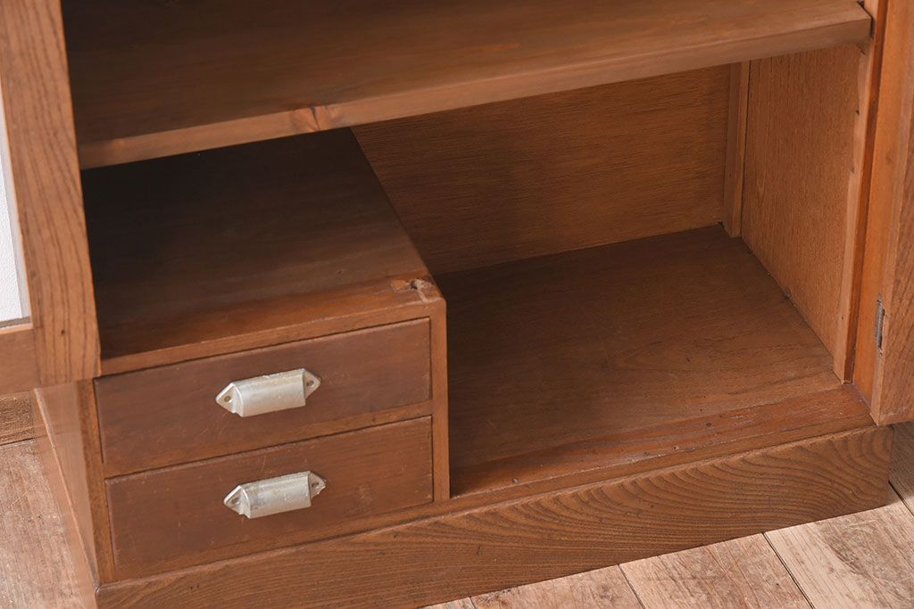 レトロ家具　モールガラス入りアンティーク本箱(ブックケース)　昭和レトロ