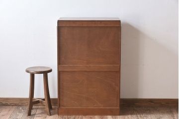 レトロ家具　モールガラス入りアンティーク本箱(ブックケース)　昭和レトロ