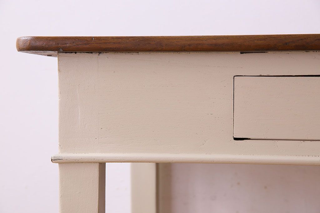 アンティーク家具　フランスアンティーク　引き出し付き!小ぶりなペイントダイニングテーブル(デスク)