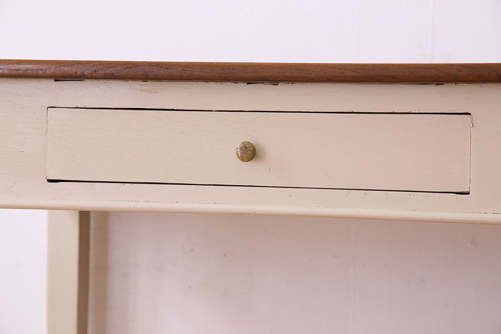 アンティーク家具　フランスアンティーク　引き出し付き!小ぶりなペイントダイニングテーブル(デスク)