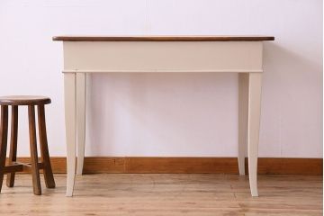 アンティーク家具　フランスアンティーク　引き出し付き!小ぶりなペイントダイニングテーブル(デスク)