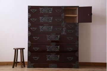 中古　仙台民芸箪笥(仙台箪笥)　欅産業　KB-34D　木地呂塗り　衣装箪笥(定価1117800円)