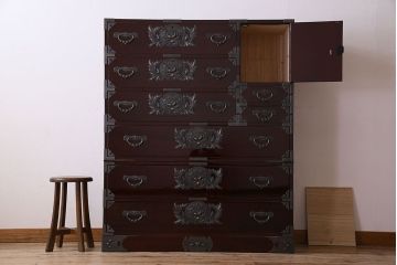 中古　仙台民芸箪笥(仙台箪笥)　欅産業　KB-34D　木地呂塗り　衣装箪笥(定価1117800円)