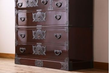 中古　仙台民芸箪笥(仙台箪笥)　欅産業　KB-34D　木地呂塗り　衣装箪笥(定価1117800円)