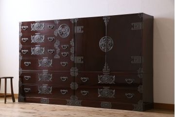 中古　仙台民芸箪笥(仙台箪笥)　欅産業　KB-34D　木地呂塗り　衣装箪笥(定価1117800円)